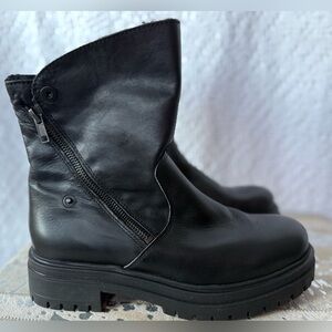 Avellini Black Leather Lug Sole Ankle Boots – Shearling Lined – EU 38 us 7.5-8